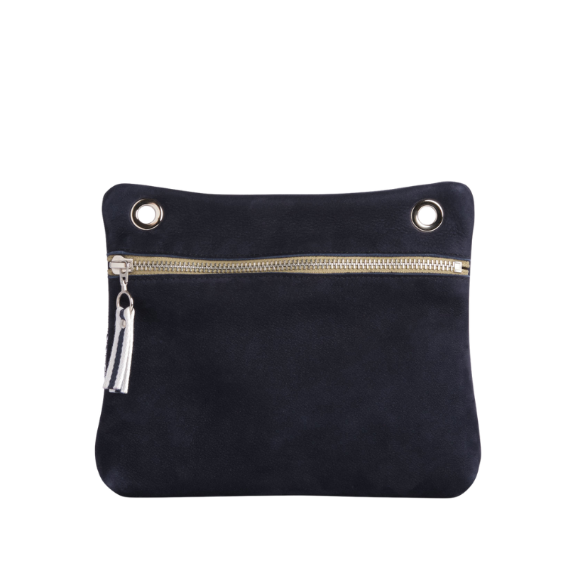 pochette yole en cuir nubuck veau bleu marine