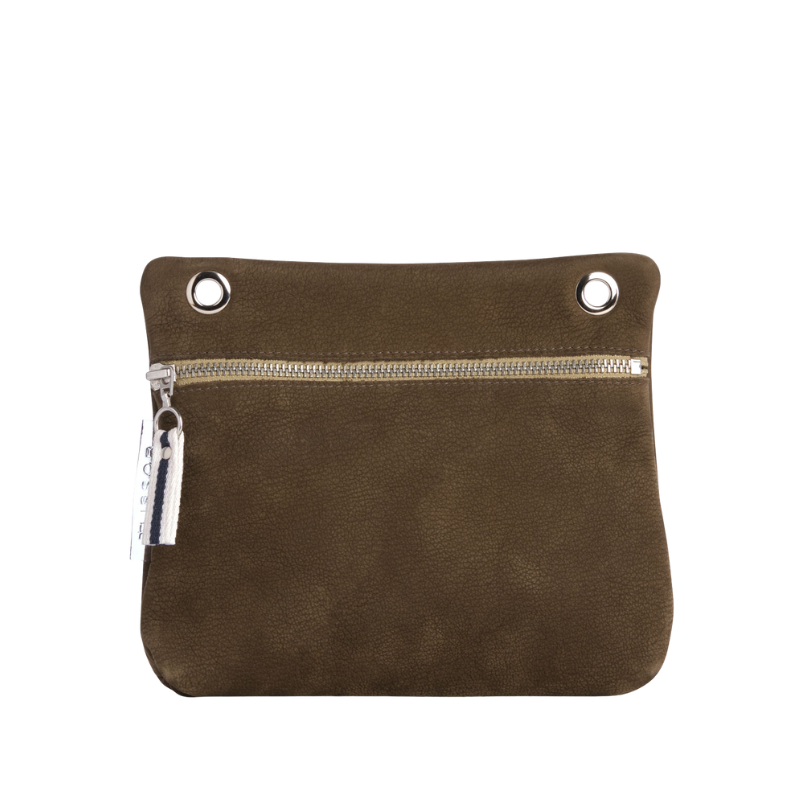 pochette yole en cuir nubuck veau taupe
