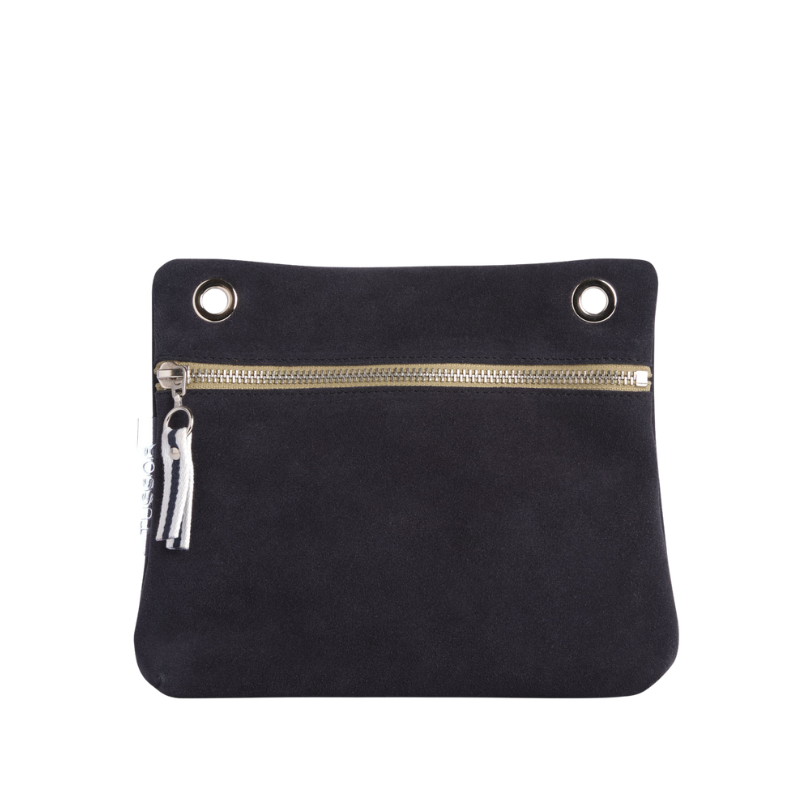 pochette yole en cuir vachette velours bleu marine