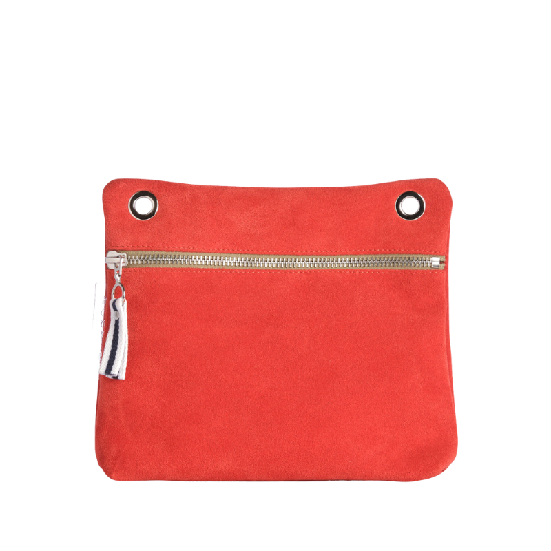 pochette yole en cuir vachette velours corail