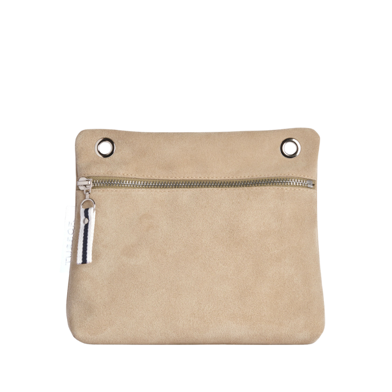 pochette yole en cuir vachette velours grège