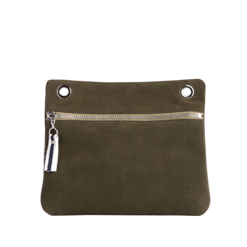 pochette yole en cuir vachette velours kaki