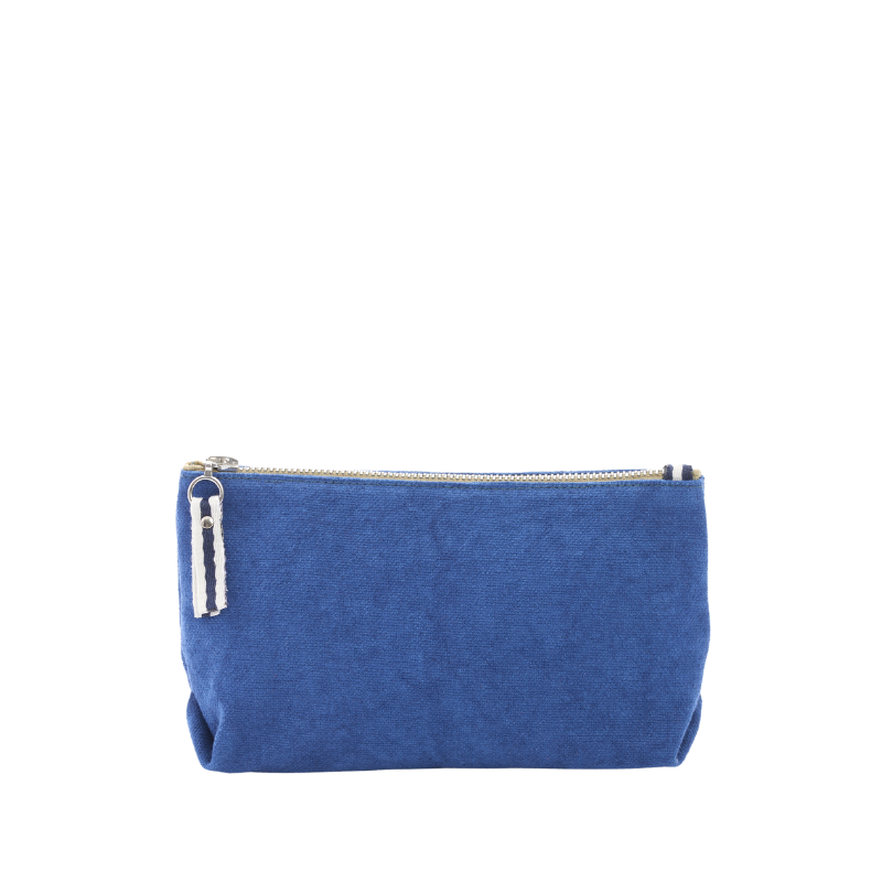 trousse pochette coton bleu roi