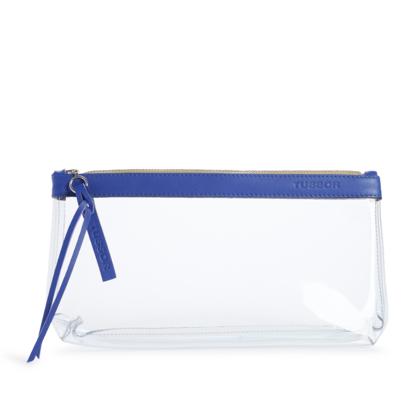 Trousse PVC et cuir Bleu cobalt Large