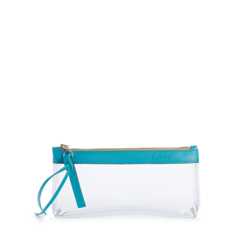 Trousse PVC et cuir Turquoise Médium1