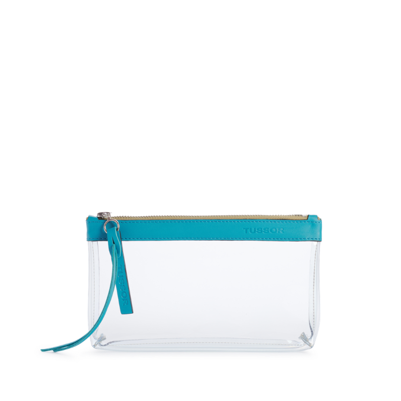 Trousse PVC et cuir Turquoise Médium2