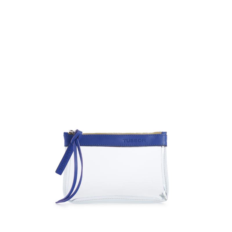 Trousse PVC et cuir Bleu cobalt Small