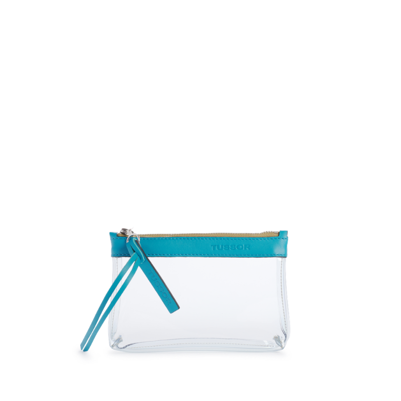Trousse PVC et cuir Turquoise Small