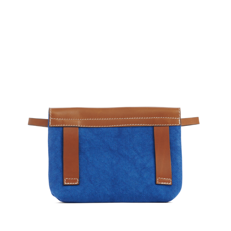 pochette mobile amovible en coton bleu roi et cuir