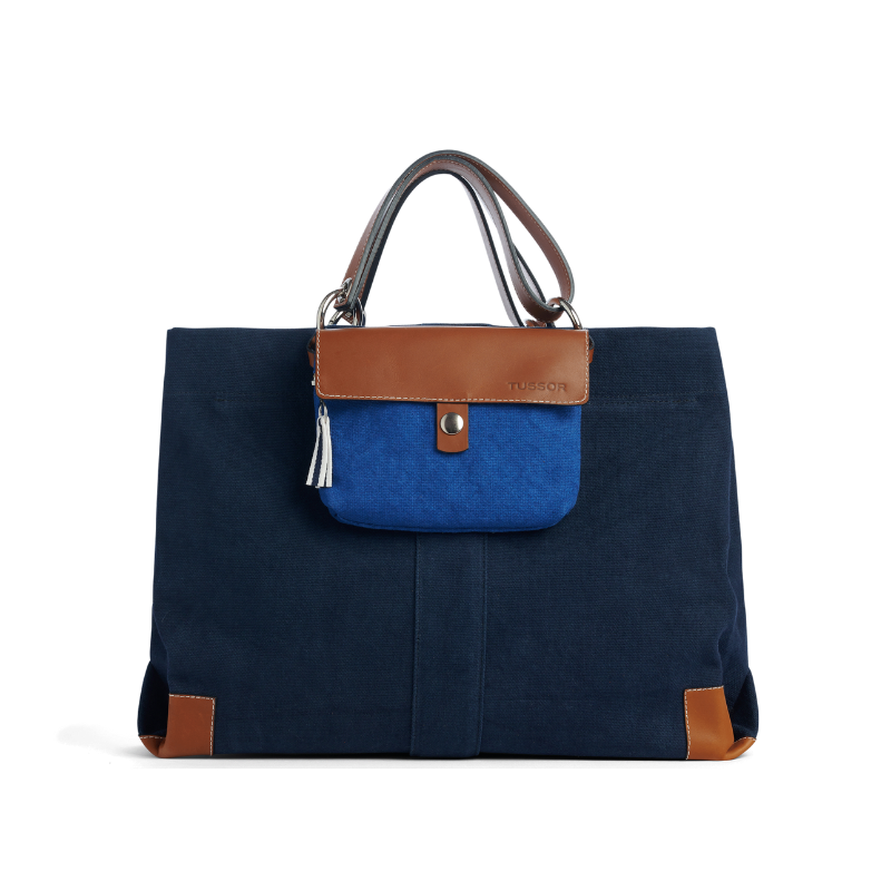 pochette mobile amovible en coton bleu roi et cuir sur u sac canotage working marine