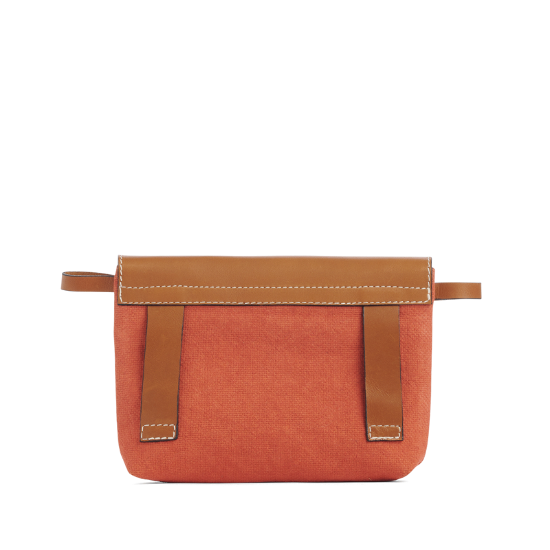 pochette mobile amovible en coton brique et cuir