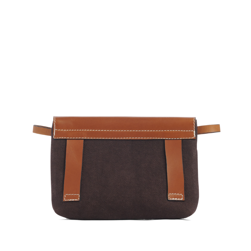 pochette mobile amovible en coton chocolat et cuir dos