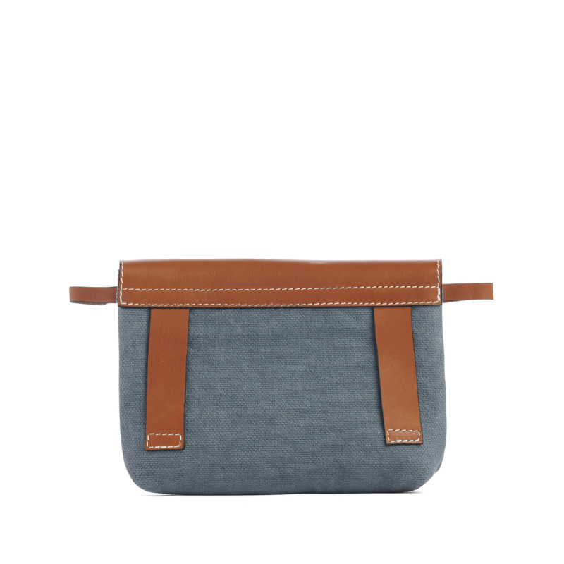 pochette mobile amovible en coton gris et cuir dos