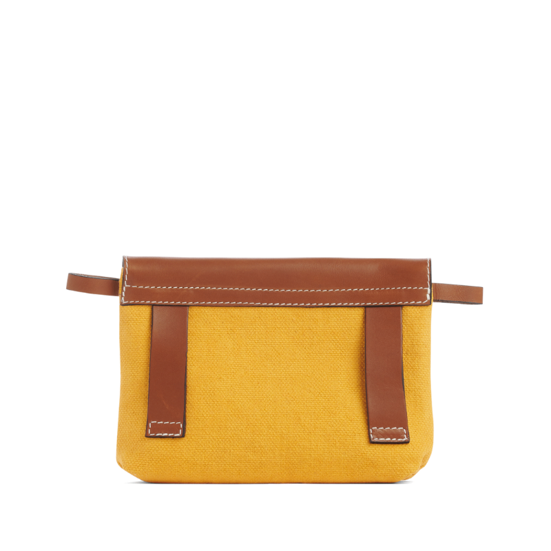 pochette mobile amovible en coton jaune et cuir de dos