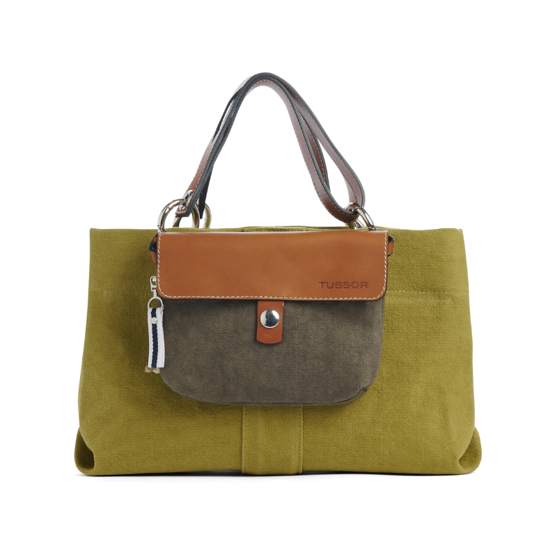 pochette mobile amovible en coton kaki et cuir sur un canotage small coton olive