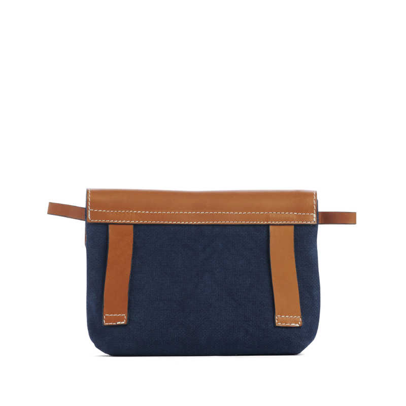 pochette mobile amovible en coton marine et cuir