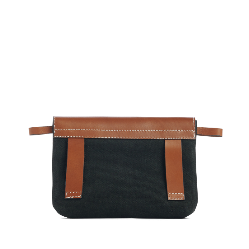 pochette mobile amovible en coton noir et cuir