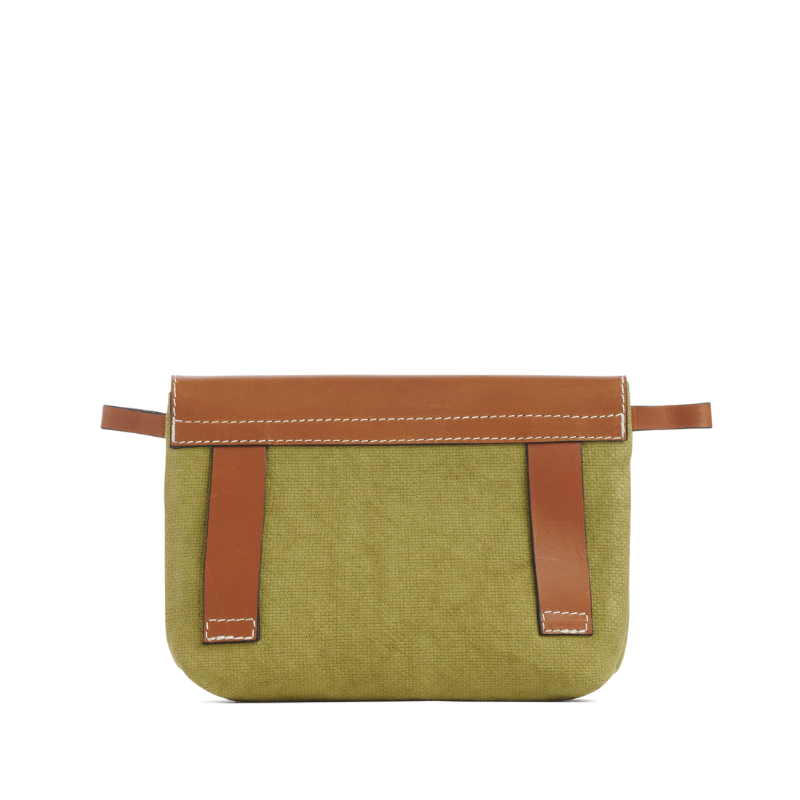 pochette mobile amovible en coton olive et cuir