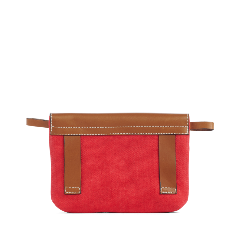 pochette mobile amovible en coton rouge et cuir