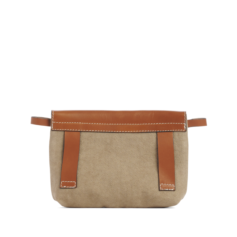 pochette mobile amovible en coton sable et cuir