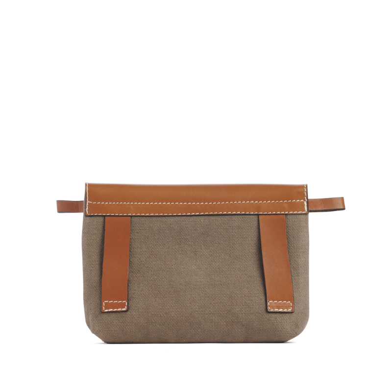 pochette mobile amovible en coton taupe et cuir