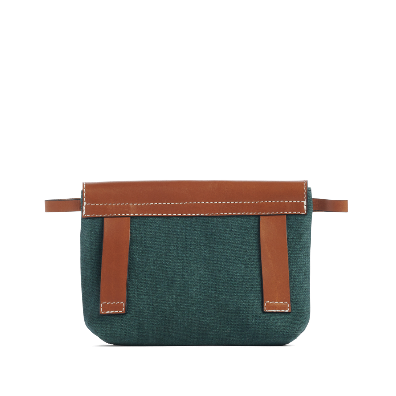 pochette mobile amovible en coton vert forêt et cuir