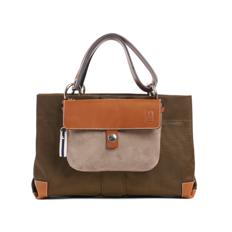 pochette mobile amovible en cuir vachette velours galet sur un canotage small en polyester givre kaki