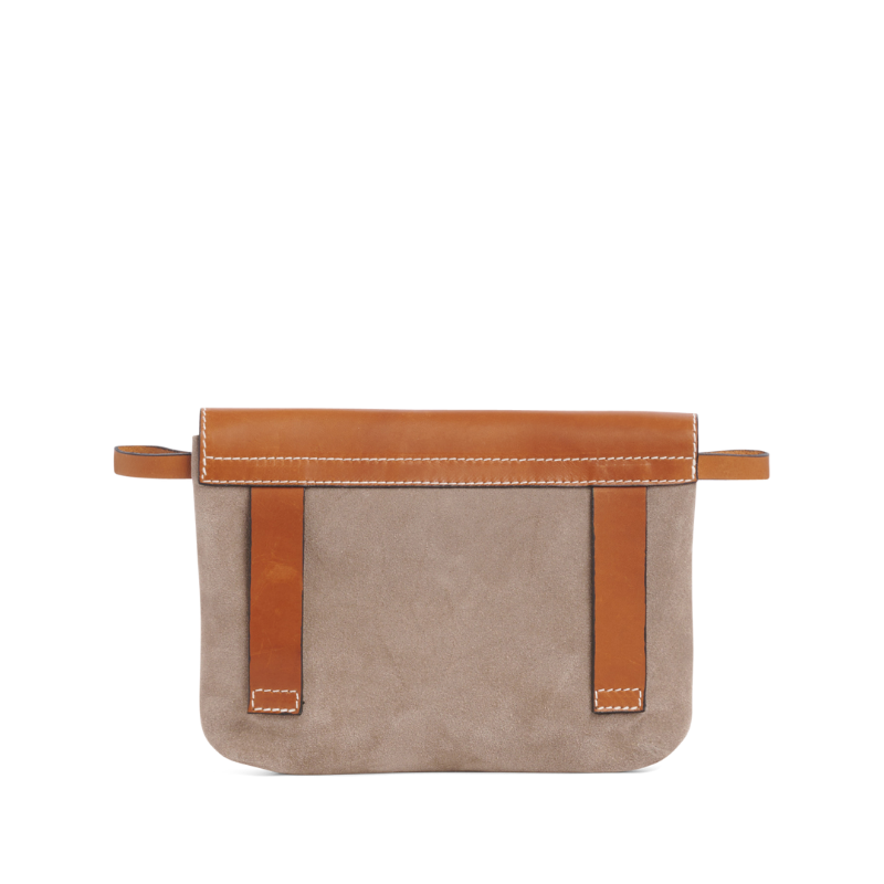 pochette mobile amovible en cuir vachette velours galet