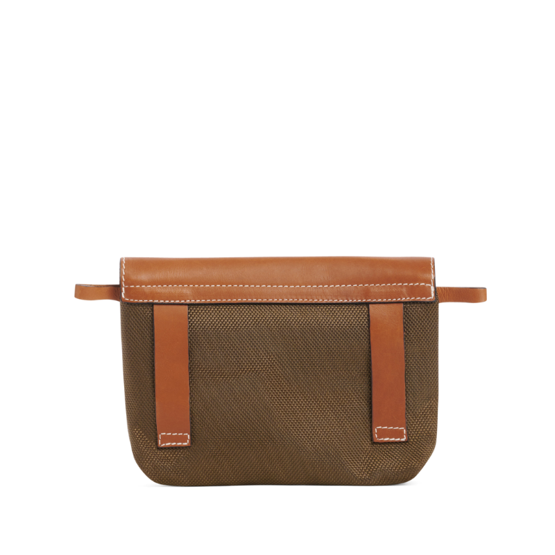 pochette mobile amovible en polyester givre kaki et cuir dos