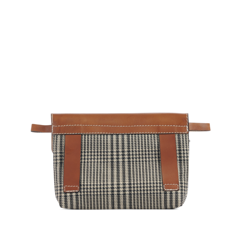 pochette mobile amovible en polyester prince de Galles et cuir dos
