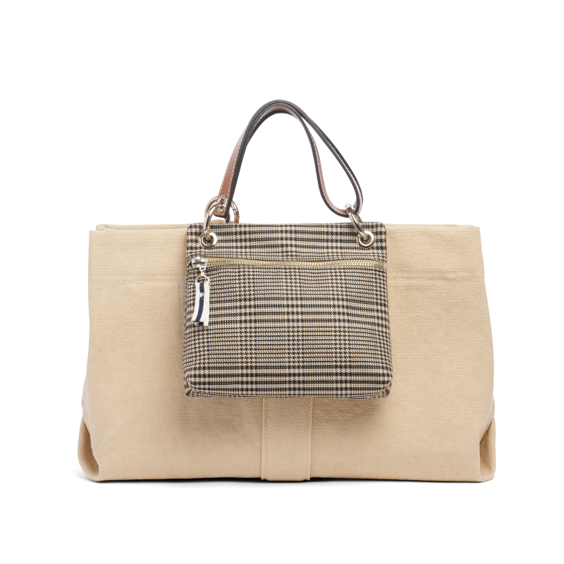 pochette yole en polyester prince de Galles accroche sur un sac canotage medium grege