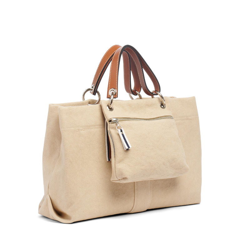 pochette yole en coton grege accrochee à un sac medium grege