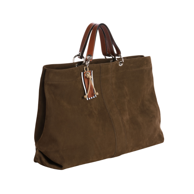 Sac Canotage Large Cuir Nubuck Veau taupe Profil