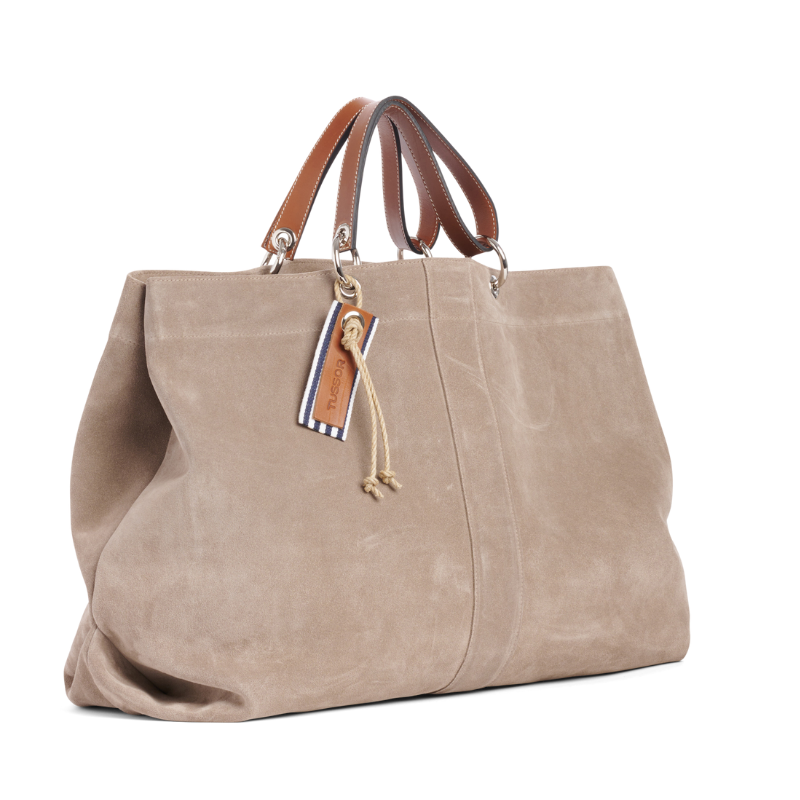 grand sac modulable en cuir  vachette galet, pour le week-end, avec des anses en cuir naturel