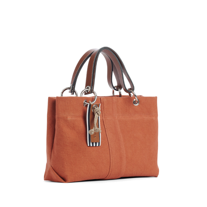 sac de ville modulable en coton brique avec des anses en cuir naturel