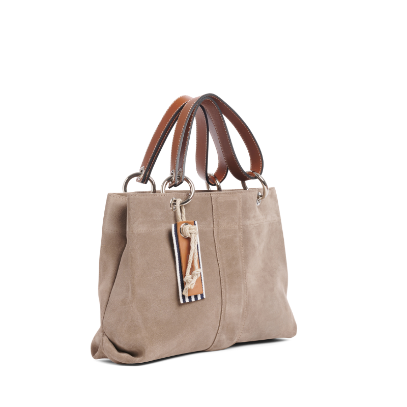 sac de ville modulable en cuir vachette velours galet avec des anses en cuir naturel